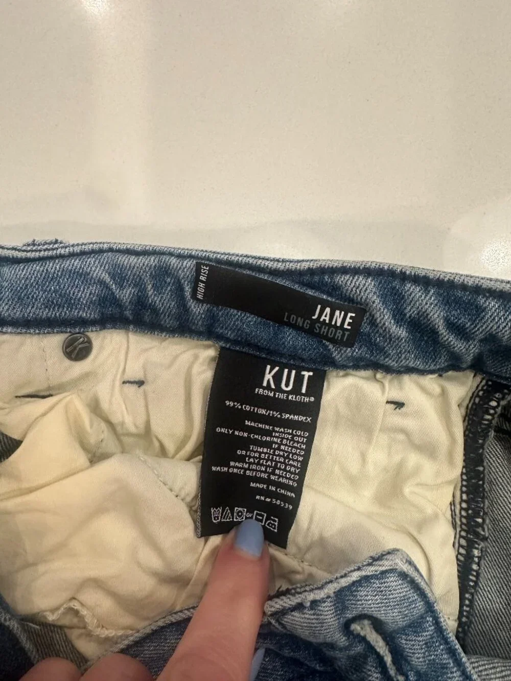 KUT from the Kloth, Jane High-Rise Long Short, Light Denim Wash, Size 16